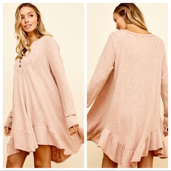 So Soft Cozy And Comfy Ruffle Hem Solid Tunic Dress - Picture 2 of 5